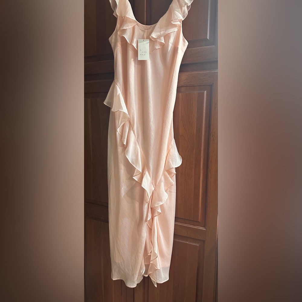 A New Day brand elegant light baby Pink Ruffle chiffon dress